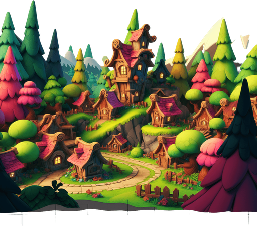 Epic background of a grinch village in the mountains, cartoon Single Game Texture. In-Game asset. 2d. Blank background. High contrast. No shadows.