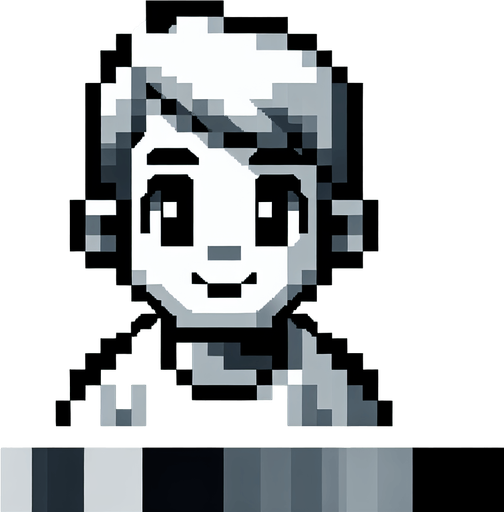 Make an 8 bit black and white grayscale boy.
Single Game Texture.  In-Game asset.  2d.  Blank background.  High contrast.  No shadows