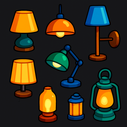 Pack of different lamps.
In-Game asset.  High contrast.  No shadows. 3D