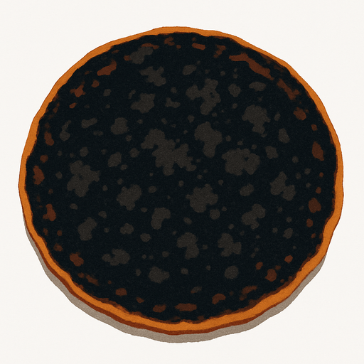 Burnt pancake 2d 2d topdown view topdown view.
In-Game asset.  2d.  High contrast.  No shadows