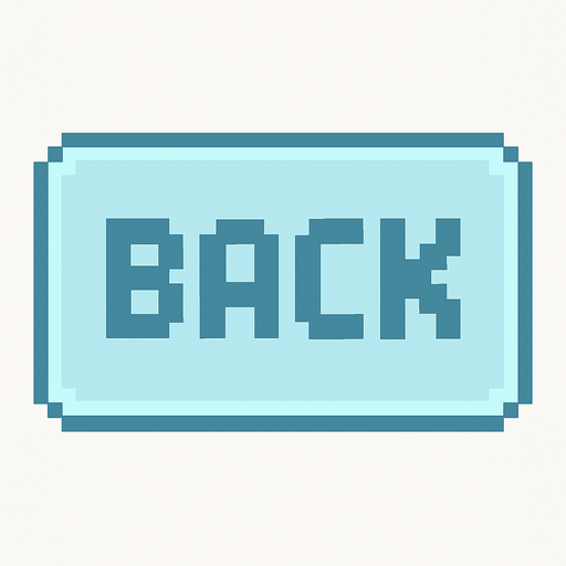A flat pixel art button for a 2D retro-style game UI. The button is rectangular with rounded corners and minimal shading. It features the word "BACK" written in large, centered pixel font. The button color should be a clear pastel blue-grey, leaning more towards light blue than grey. The design is clean and simple, with no extra icons, borders, or decorations—just a cozy retro button..
In-Game asset.  2d.  High contrast.  No shadows. pixel art. retro. 2d game ui. flat design. pastel colors. soft light blue. clean. simple. rounded corners. large pixel font. minimal