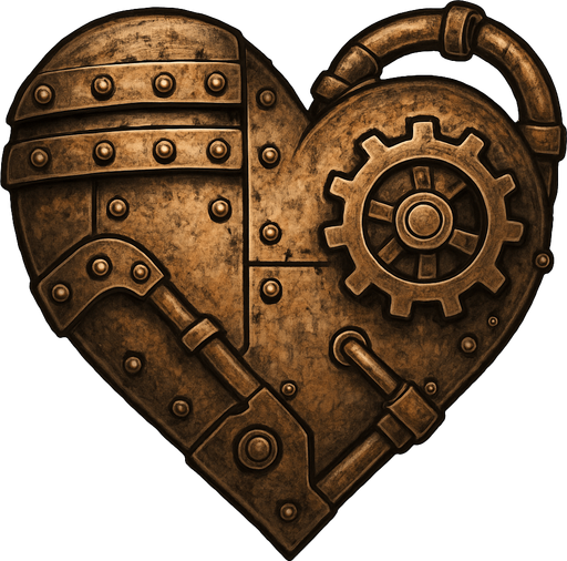 haz un corazon con aspecto steampunk metalico desgastado.
In-Game asset.  2d.  High contrast.  No shadows