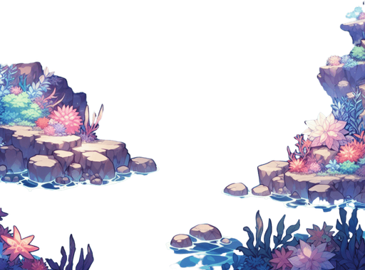 32 bit image anime style of beautyfull quite empty under sea water.
Single Game Texture.  In-Game asset.  2d.  Blank background.  High contrast.  No shadows