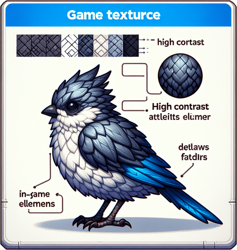 Bird.
Single Game Texture. In-Game asset. 2d. Blank background. High contrast. No shadows.
