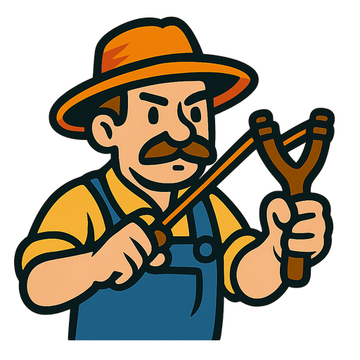 Farmer with a slingshot.
In-Game asset.  2d.  High contrast.  No shadows