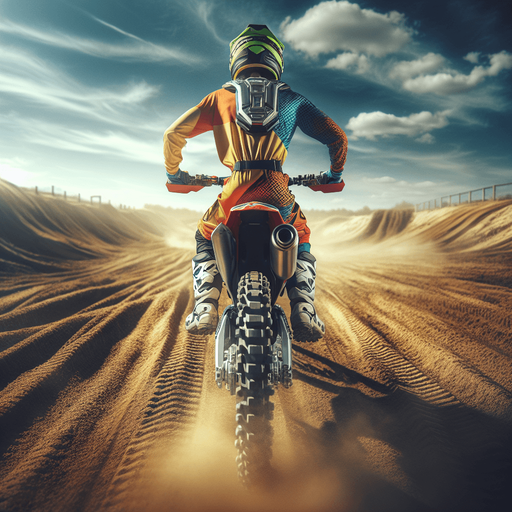 Photorealistic crossmotor racer, from back and verytop view