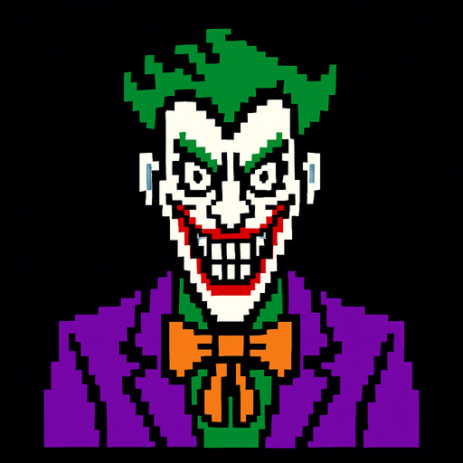 pixel art joker.
In-Game asset.  2d.  High contrast.  No shadows