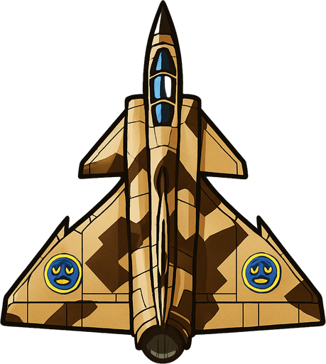 A Saab 37 Viggen fighter jet.
In-Game asset.  2d.  High contrast.  No shadows. Top down view