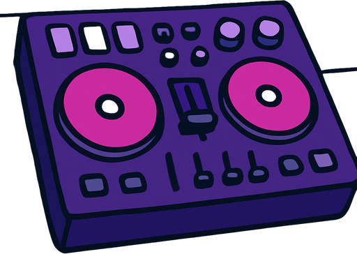 gri mor bir masa üzerinde tuşlar var dj stilinde.
In-Game asset.  2d.  High contrast.  No shadows