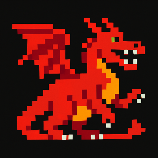 Dragon 8 bit.
In-Game asset.  2d.  High contrast.  No shadows