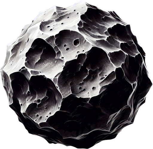 一颗陨石.
Single Game Texture. In-Game asset. 2d. Blank background. High contrast. No shadows.