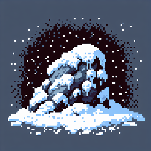 pixel art of a rock covered in snow. Single Game Texture. In-Game asset. 2d. Blank background. High contrast. No shadows.