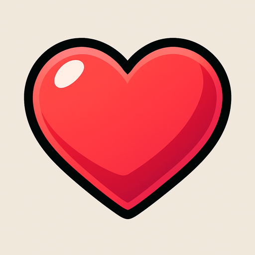 Crea un icono que represente las vidas del jugador. Debe ser un corazón estilizado y vibrante, visto directamente desde arriba, en un estilo 2D renderizado, limpio y cartoonish. El corazón debe tener contornos claros, colores vivos (principalmente rojo o rosa brillante) y un sombreado sutil que le dé volumen. Debe ser fácilmente reconocible y legible incluso a tamaño pequeño..
In-Game asset.  2d.  High contrast.  No shadows