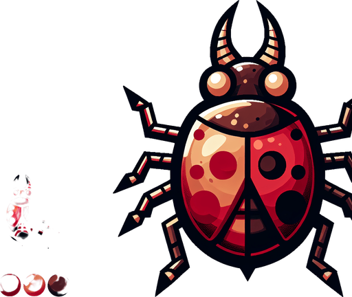 a cartoon bug. evil looking. red and brown color..
Single Game Texture. In-Game asset. 2d. Blank background. High contrast. No shadows.