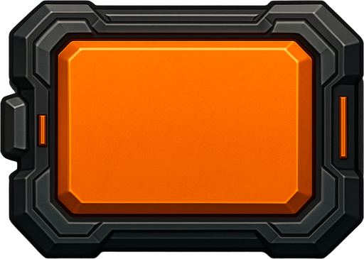 Create si-fi realistic Orange Rectangle BUTTON with 3D views. In-Game asset. 2d. High contrast. With shadows..
In-Game asset.  2d.  High contrast.  No shadows