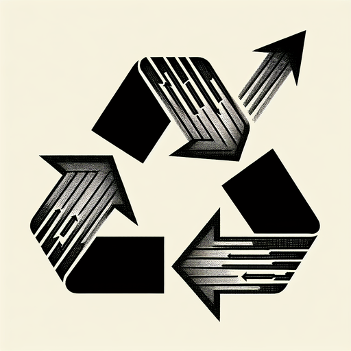 Could also be a stylized recycling symbol combined with an upward arrow or a plus sign..
Single Game Texture.  In-Game asset.  2d.  Blank background.  High contrast.  No shadows