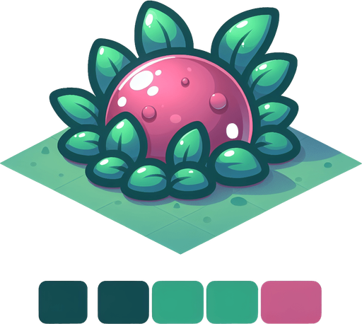 Un slime de planta RPG con estilo suave y simple.
Single Game Texture.  In-Game asset.  2d.  Blank background.  High contrast.  No shadows