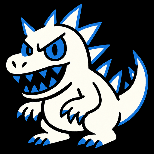Mostruo de color blanco con pinchos azules y ojos azules dientes azules y que parece dinosaurio.
In-Game asset.  2d.  High contrast.  No shadows. Deltarune