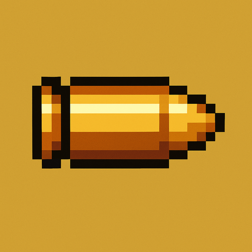 pixel art bullet.
In-Game asset.  High contrast.  No shadows