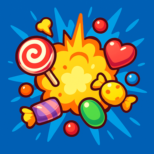 Candy explotion.
In-Game asset.  2d.  High contrast.  No shadows
