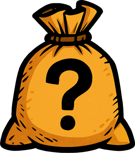 soru işareti olan bir torba.
In-Game asset.  2d.  High contrast.  No shadows