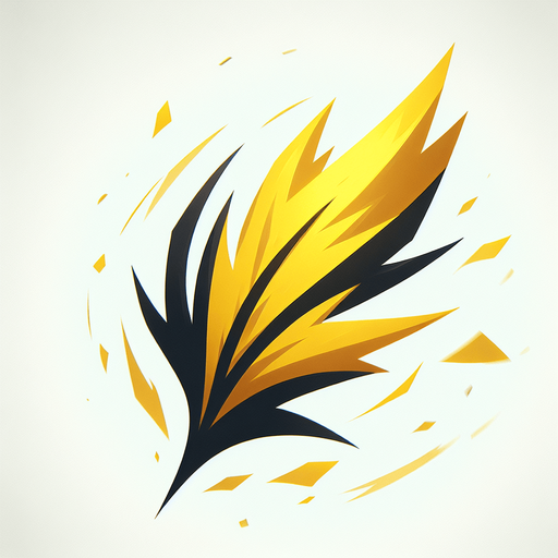 A sharp, angular gust of wind symbol in bright yellow, or a stylized yellow feather..
Single Game Texture.  In-Game asset.  2d.  Blank background.  High contrast.  No shadows