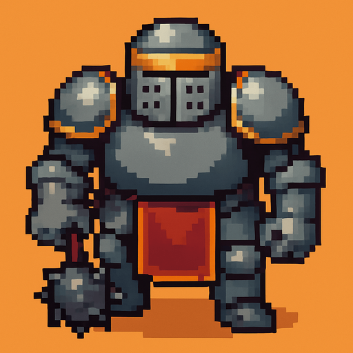 orta çağ ağır düşman pixel art.
In-Game asset.  2d.  High contrast.  No shadows
