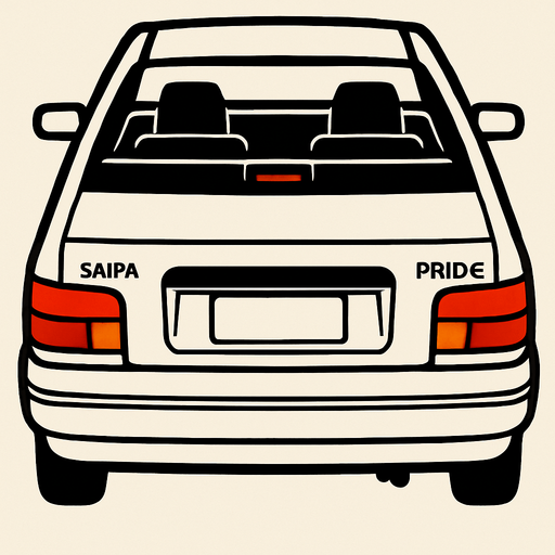 Beyaz saipa pride 131 arkasi ama yukaridan.
In-Game asset.  2d.  High contrast.  No shadows