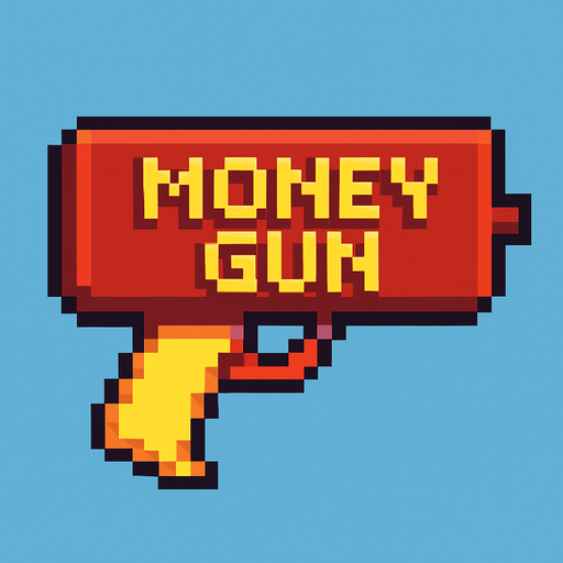 Money gun pixel art. Without money, horizontal. In-Game asset.  2d.  High contrast.  No shadows