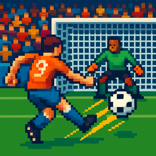 pixelart football shoot scene cinematic.
In-Game asset.  2d.  High contrast.  No shadows