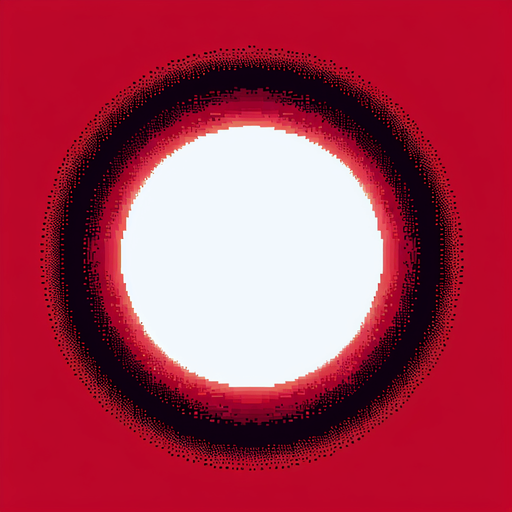pixelart white unfilled circle.
red background, high contrast, shadowless.