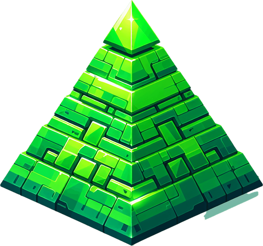 A pyramid of vibrant green colour dazzling.
Single Game Texture. In-Game asset. 2d. Blank background. High contrast. No shadows.