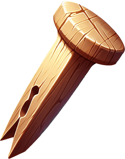 Single Game Texture. In-Game asset. 2d. Blank background. High contrast. No shadows.wooden peg