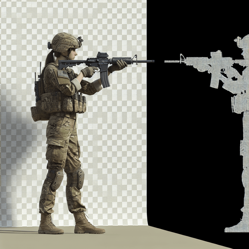 jungle soldier stand shoot the target right direction.
Single Game Texture.  In-Game asset.  2d.  Blank background.  High contrast.  No shadows