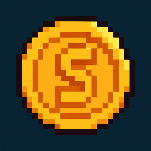 2d coin pixel art.
In-Game asset.  2d.  High contrast.  No shadows