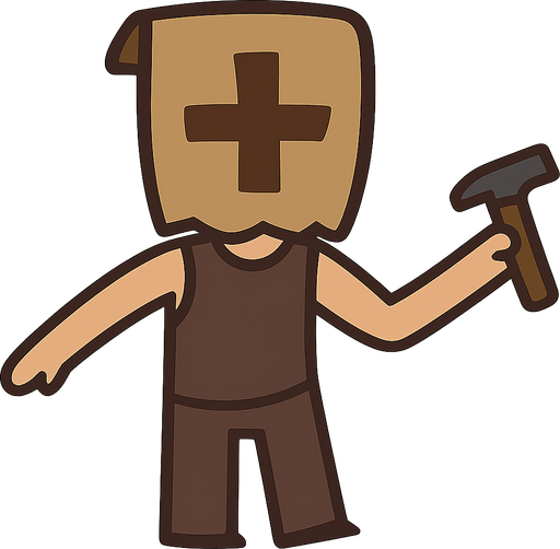 A guy with a bag over his head with a cross on it. No background. Transparent background. Blank background. No shadows. 2d. In-Game asset. flat