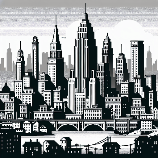 Make a city background.
Single Game Texture.  In-Game asset.  2d.  Blank background.  High contrast.  No shadows