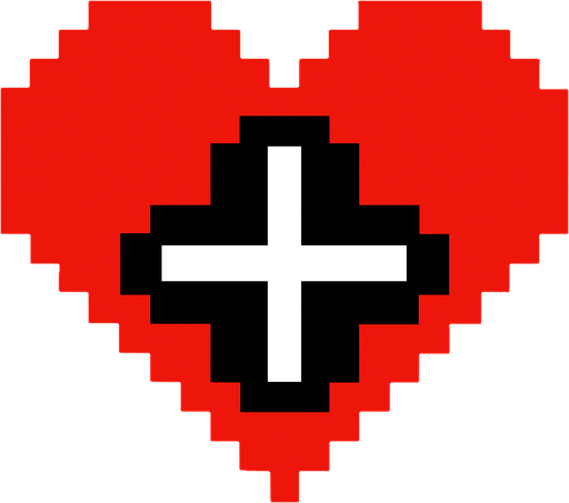 Health + icon pixels.
In-Game asset.  2d.  High contrast.  No shadows