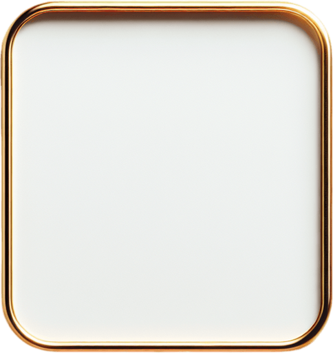 white square with golden rounded corners, in front view.