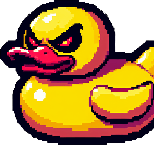 an evil rubber duck.
Single Game Texture. In-Game asset. 2d. Blank background. High contrast. No shadows. 8bit