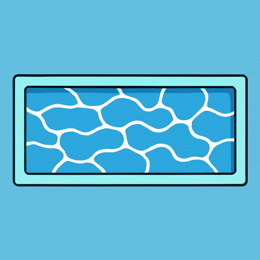Piscina vista desde arriba con lineas suaves. un borde celeste igual al agua de proporciones 4:16.
In-Game asset.  2d.  High contrast.  No shadows