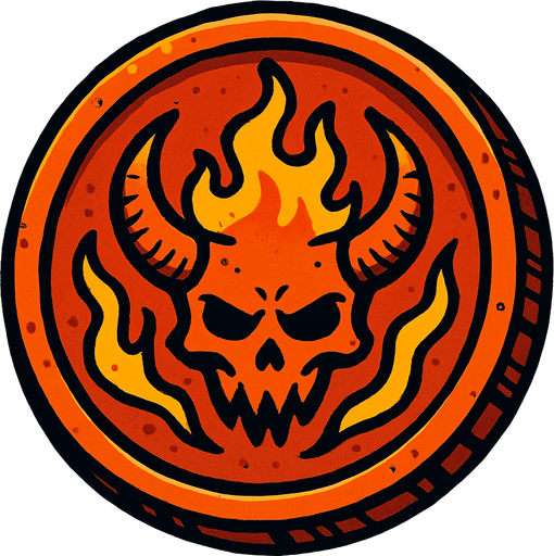 hell coin.
In-Game asset.  2d.  High contrast.  No shadows