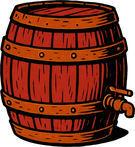 un barril rojo de era medieval.
In-Game asset.  2d.  High contrast.  No shadows