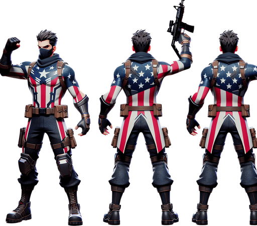 anime captain america bakc view. right hand up standing ready war
Single Game Texture.  In-Game asset.  2d.  Blank background.  High contrast.  No shadows