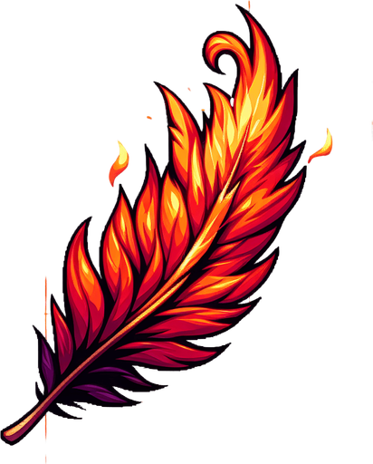 A sprite sheet of Phoenix feathers. Single feather..
Single Game Texture. In-Game asset. 2d. Blank background. High contrast. No shadows.