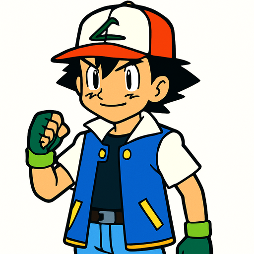 ash from pokemon.
In-Game asset.  2d.  High contrast.  No shadows