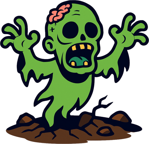 2D. Cartoon. The rise of the zombie ghost spirit from the ground..
In-Game asset.  2d.  High contrast.  No shadows