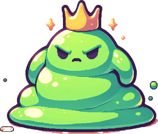 Un slime rey RPG con estilo suave y simple.
Single Game Texture.  In-Game asset.  2d.  Blank background.  High contrast.  No shadows
