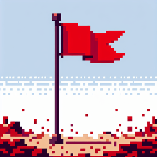 pixel art of a red flag on a tall pole.
Single Game Texture. In-Game asset. 2d. Blank background. High contrast. No shadows.