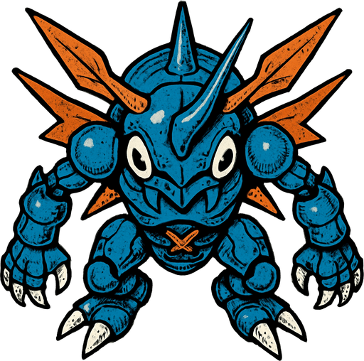 Kabuterimon. visto desde arriba. calidad y detalles altos.
In-Game asset.  2d.  High contrast.  No shadows